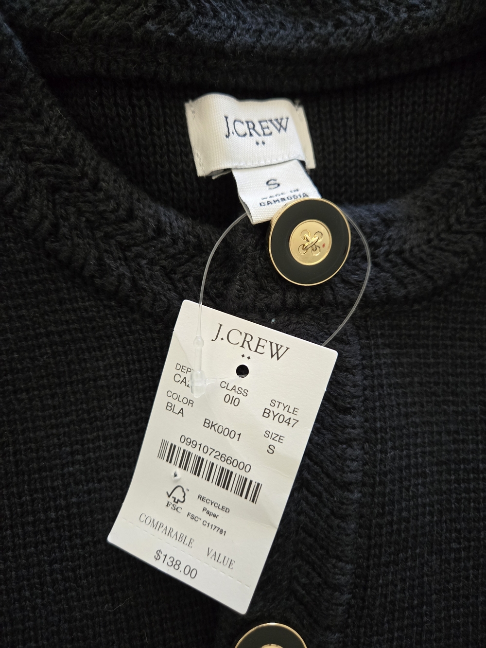 J. Crew Black Knit Button-Front Cardigan Sweater Jacket Coat NWT Size Small - Picture 3 of 4
